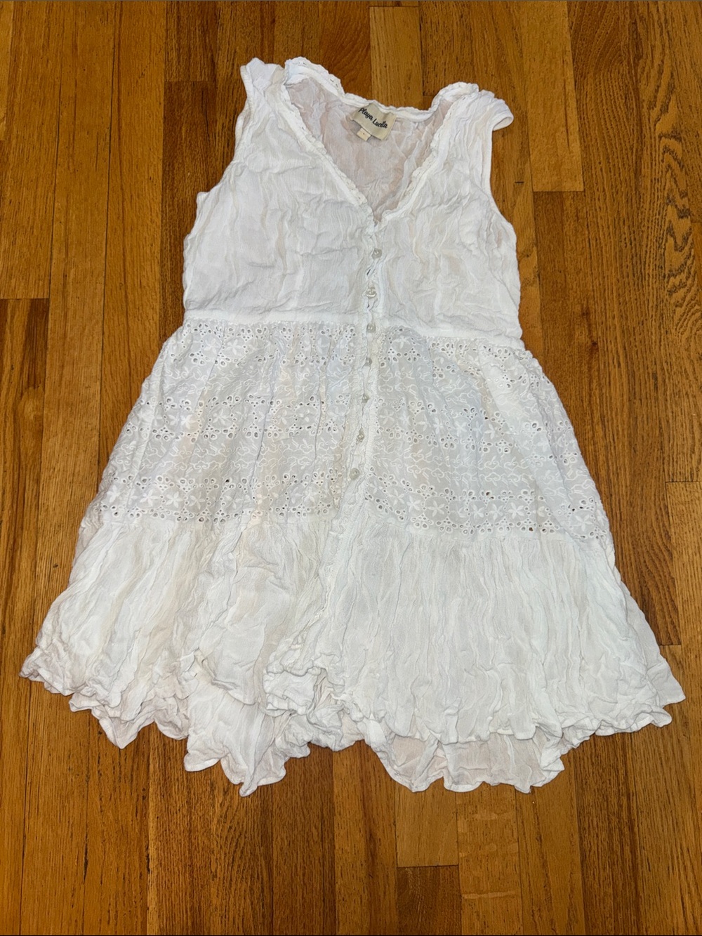 Playa Lucila Girls' White Eyelet Tiered Dress - Lightweight Summer Dress Size L